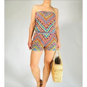 Trina Turk Sz S Peruvian Boho Chic Strapless Swimsuit Cover-Up Bandeau Romper